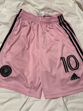 adidas Pink Drawstring Athletic Shorts with White Cord